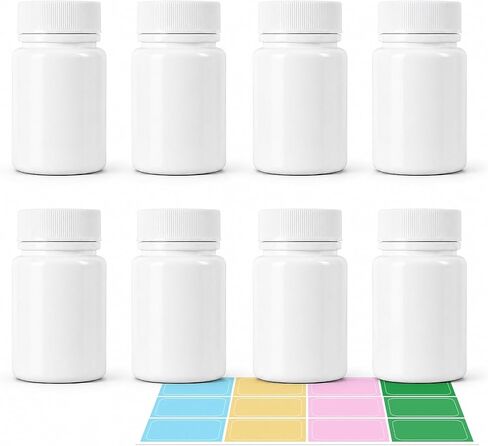 METAPACK Screw Cap White Pill Bottle, 12 Pack Empty Plastic Medicine Bottles, Travel Pill Container Organizers with Labels for Pills Capsules Vitamins Powder(8dram) in Kuwait