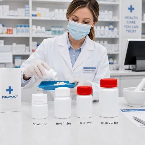 METAPACK Screw Cap White Pill Bottle, 12 Pack Empty Plastic Medicine Bottles, Travel Pill Container Organizers with Labels for Pills Capsules Vitamins Powder(8dram) in Kuwait