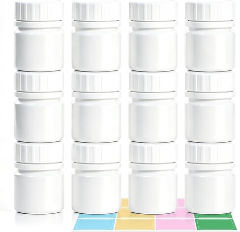 METAPACK Screw Cap White Pill Bottle, 12 Pack Empty Plastic Medicine Bottles, Travel Pill Container Organizers with Labels for Pills Capsules Vitamins Powder(8dram) in Kuwait