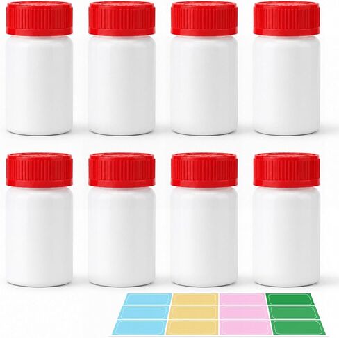 METAPACK Screw Cap White Pill Bottle, 12 Pack Empty Plastic Medicine Bottles, Travel Pill Container Organizers with Labels for Pills Capsules Vitamins Powder(8dram) in Kuwait