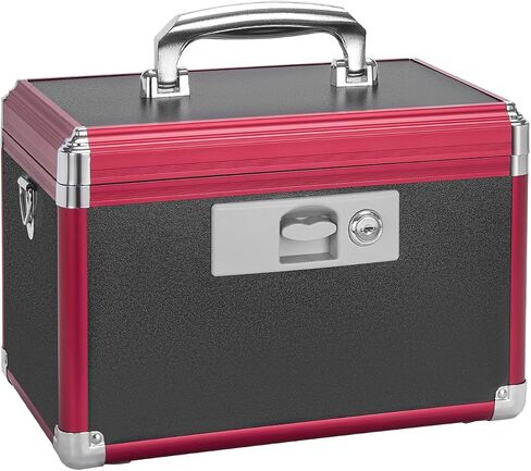 Medicine Lock Box with Key Lock - 12" Hard Case First Aid Safe Medication Storage with Removable Tray & Pockets for Pills, Home, Car & Outdoor - Black Red [with Strap] in Kuwait