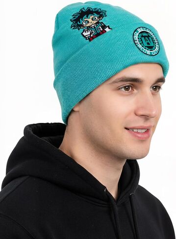 My Hero Academia Beanie Men's Go Beyond Plus Ultra Cuffed Knit Cap Hat OSFM Turquoise in Kuwait