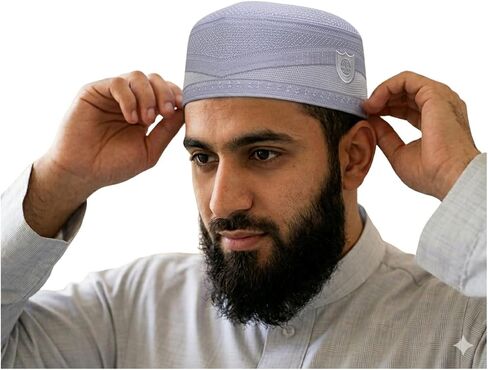 Al-Ameen Muslim Gift Muslim Kufi Hat for Men AMN-004 Islam Cap Unique Design Beanie Round Topi Headwear Ramadan Eid Gift in Kuwait
