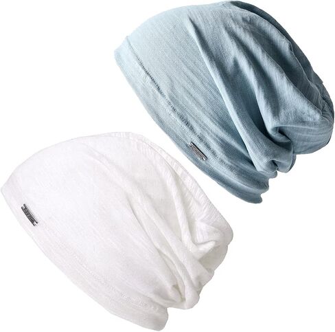 CHARM White and Light Blue Cotton Summer Beanies for Men & Women in Kuwait