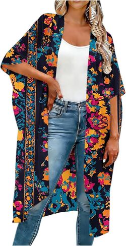 Beach Cover Ups Kimonos for Women Hawaii Floral Graphic Print Half Sleeve Loose Lightweight Breathable Coverup in Kuwait