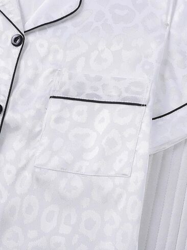 طقم بيجامة مكون من قطعتين للنساء مناسب للصيف وزر علوي وطبعة الفهد وحيوان الفهد، طقم بيجاما لطيف ملابس نوم in Kuwait