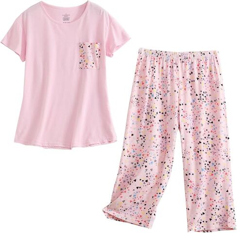 HOWINCO Womens Plus Size Pajama Sets Summer Cotton Sleepwear Top with Capri Pant Pjs Fun Prints Pajama Set in Saudi Arabia