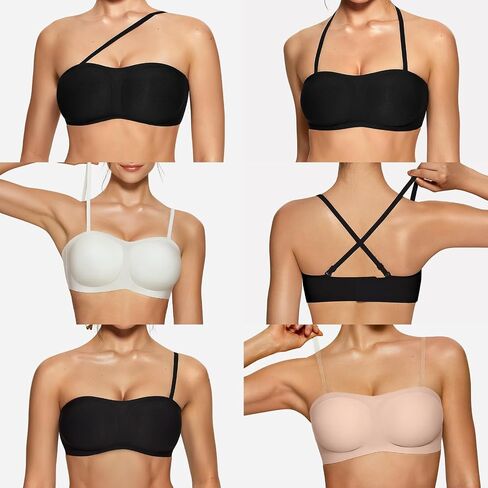 OEAK Womens Strapless Bras Jelly Push Up Bandeau Bra Non Slip Wireless Supportive Padded Bras Seamless Comfortable Tube Bra Black Medium in Saudi Arabia