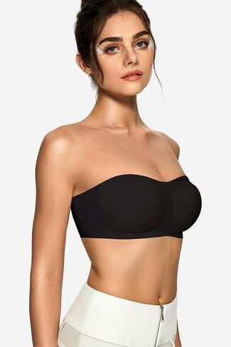 OEAK Womens Strapless Bras Jelly Push Up Bandeau Bra Non Slip Wireless Supportive Padded Bras Seamless Comfortable Tube Bra Black Medium in Saudi Arabia