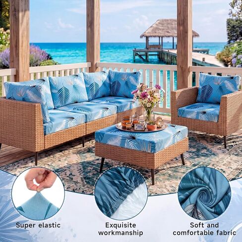 8 Pcs Outdoor Cushion Covers for Patio Furniture Printed Couch Cushion Covers Natural Botanical Sofa Washable Floral Replacement Seat Cover for Indoor and Outdoor(Blue Summer) in Saudi Arabia