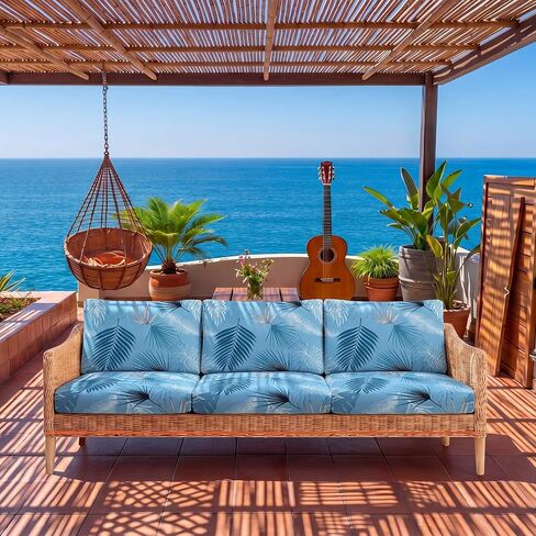 8 Pcs Outdoor Cushion Covers for Patio Furniture Printed Couch Cushion Covers Natural Botanical Sofa Washable Floral Replacement Seat Cover for Indoor and Outdoor(Blue Summer) in Saudi Arabia