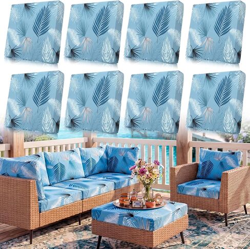 8 Pcs Outdoor Cushion Covers for Patio Furniture Printed Couch Cushion Covers Natural Botanical Sofa Washable Floral Replacement Seat Cover for Indoor and Outdoor(Blue Summer) in Saudi Arabia