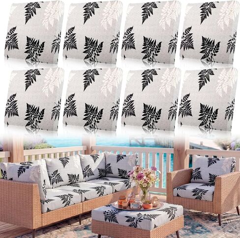 8 Pcs Outdoor Cushion Covers for Patio Furniture Printed Couch Cushion Covers Natural Botanical Sofa Washable Floral Replacement Seat Cover for Indoor and Outdoor(Blue Summer) in Saudi Arabia