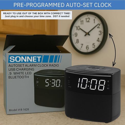 Digital Alarm Clocks for Bedrooms, Dual Alarms, Bluetooth and FM Radio, White Dimmable LED Display, USB-A Charging Port. Loud Alarm Clock for Heavy Sleepers Perfect for Bedroom, Desk, and Office in Saudi Arabia