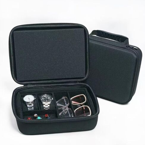 Large Portable Travel Jewelry Box Bracelet Display Holder with 2Rods for Watch Bangle Zippered Carrying Organizer Storage Bag Men Black in Saudi Arabia