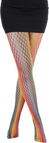 Sucrain Womens Rainbow Fishnet Stockings Stretch Sheer High Waist Tights Thigh High Stockings Pantyhose in Kuwait