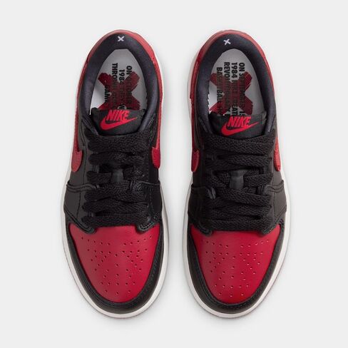 حذاء Air Jordan 1 Retro Low OG Banned Preschool Lifestyle (أسود/أسود/أحمر فارسيتي/أبيض القمة) in Kuwait