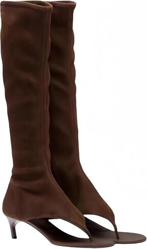 Womens Open Toe Thong Knee High Boots with Zipper Stretch Fabric and Kitten Low Heel Tall Sandal Boots in Saudi Arabia