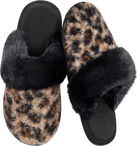 ULTRAIDEAS Women's Leopard Print Fuzzy Slippers Warm Cozy House Slippers Memory Foam Non-Slip Rubber Sole House Shoes Indoor Outdoor Plush Home Slippers for Women in Saudi Arabia