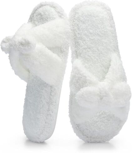 TUOBUQU Cute Bow Slippers for Women Fuzzy Open-toe Slippers Soft Comfy Memory Foam Indoor House Shoes in Saudi Arabia