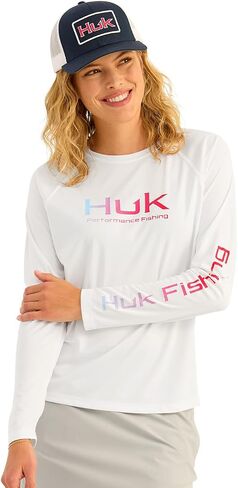 HUK Women's Standard Pursuit Long Sleeve, Performance Shirt + Sun Protection, White 3.0 in Kuwait