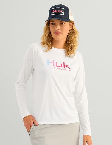 HUK Women's Standard Pursuit Long Sleeve, Performance Shirt + Sun Protection, White 3.0 in Kuwait