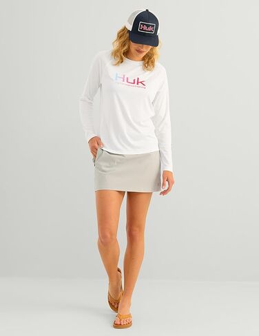 HUK Women's Standard Pursuit Long Sleeve, Performance Shirt + Sun Protection, White 3.0 in Kuwait