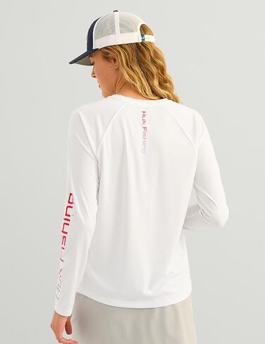 HUK Women's Standard Pursuit Long Sleeve, Performance Shirt + Sun Protection, White 3.0 in Kuwait