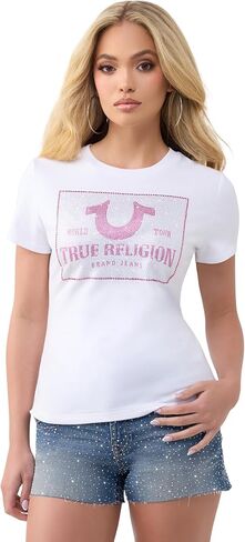 True Religion Women’s Crystal Trt Classic Crew Neck – Soft Cotton Blend, Comfortable Fit, Flattering Style in Kuwait