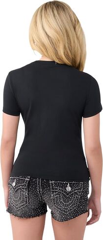 True Religion Women’s Crystal Trt Classic Crew Neck – Soft Cotton Blend, Comfortable Fit, Flattering Style in Kuwait