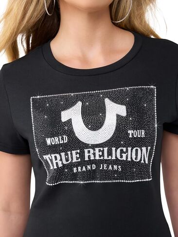 True Religion Women’s Crystal Trt Classic Crew Neck – Soft Cotton Blend, Comfortable Fit, Flattering Style in Kuwait