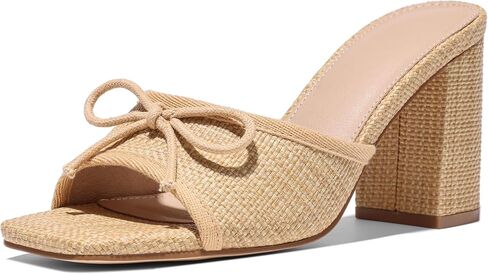 Erocalli Raffia Sandals Women Block Heels for Women Summer Heels - Beach, Chunky, Open Toe, Bow,Woven, High Heeled, Comfortable, Vacation, Dress Shoes in Saudi Arabia