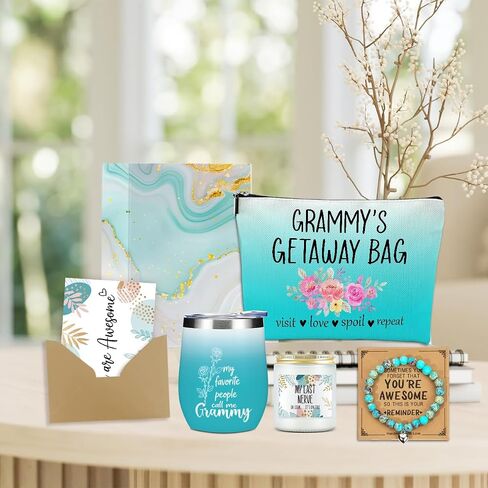 Grammy Grandma Gifts,Grandma Birthday Gifts, Funny Anniversary Retirement Gift for Women Grandmother New Granny Christmas Mothers Day Wine Tumbler Makeup Bag Bracelet Scented Candle Set with Gift Box in Saudi Arabia