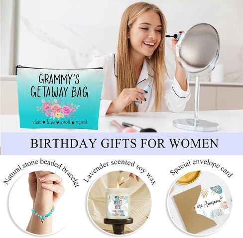 Grammy Grandma Gifts,Grandma Birthday Gifts, Funny Anniversary Retirement Gift for Women Grandmother New Granny Christmas Mothers Day Wine Tumbler Makeup Bag Bracelet Scented Candle Set with Gift Box in Saudi Arabia