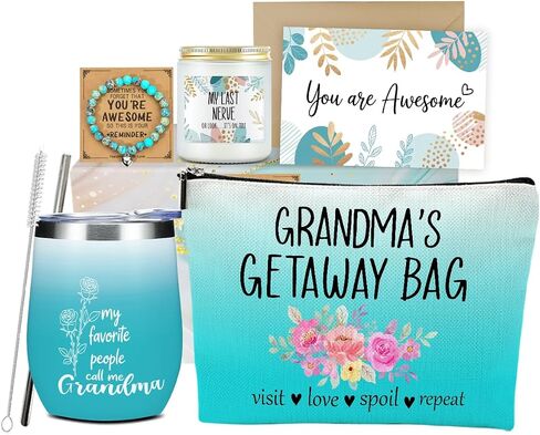 Grammy Grandma Gifts,Grandma Birthday Gifts, Funny Anniversary Retirement Gift for Women Grandmother New Granny Christmas Mothers Day Wine Tumbler Makeup Bag Bracelet Scented Candle Set with Gift Box in Saudi Arabia