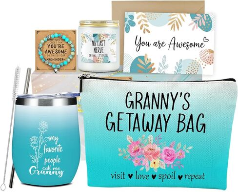 Grammy Grandma Gifts,Grandma Birthday Gifts, Funny Anniversary Retirement Gift for Women Grandmother New Granny Christmas Mothers Day Wine Tumbler Makeup Bag Bracelet Scented Candle Set with Gift Box in Saudi Arabia