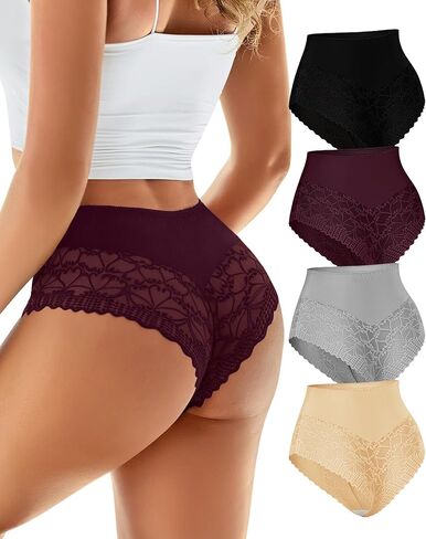 Sexy Underwear for Women Lace Cheeky Panties, Breathable Seamless Lightweight Ladies Bikini Hipster, 4 Pack S-XXL in Saudi Arabia
