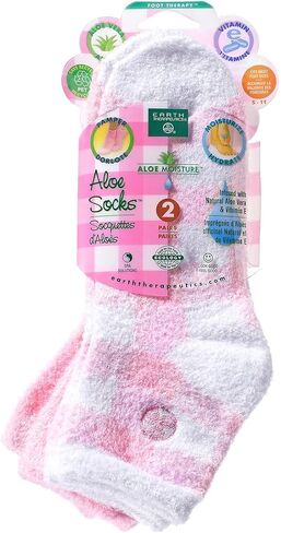 Earth Therapeutics Aloe Socks - Double Pack - PINK PLAID (2 Pairs) in Saudi Arabia