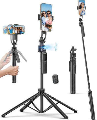 64'' Auto Face Tracking Tripod 360 Rotation with Stand, Handheld Stabilization, Aluminum Quadrapod Selfie Stick Phone Tripod with Remote Compatible with iPhone, Android for TikTok, Live Streaming in Kuwait