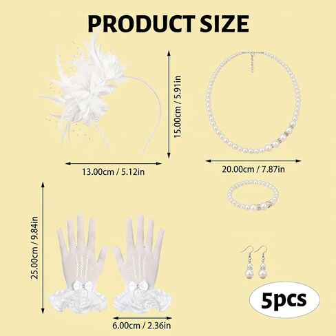 5PCS Tea Party Hat and Gloves Set, Lace Accessories for Women, Elegant Headpiece and Gloves Combo, Ideal for Bridal Showers and Formal Events, Includes Necklace and Hair Accessories Multicolor in Saudi Arabia