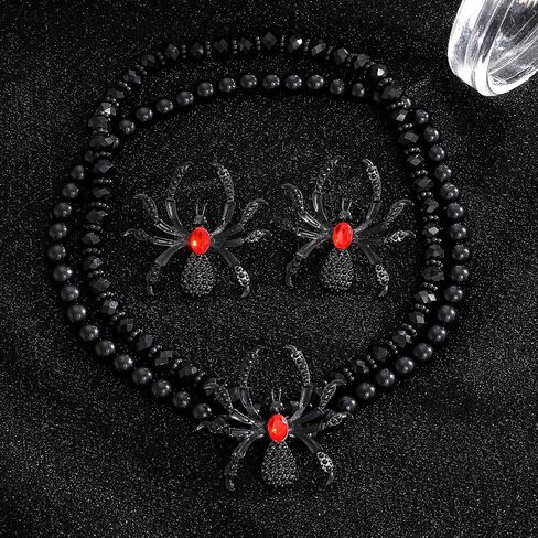 MALOYANVE 4Pcs Halloween Spider Jewelry Set for Women Gothic Black Widow Crystal Beaded Necklace Earrings Bracelet Ring Spooky Costume Accessories Punk Goth Halloween Party Cosplay ﻿ in Kuwait