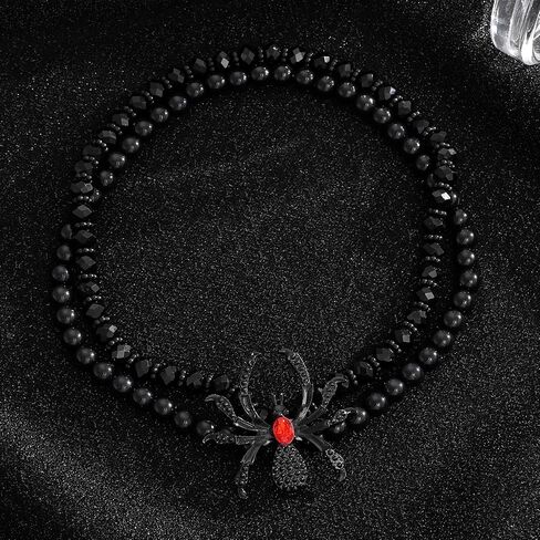 MALOYANVE 4Pcs Halloween Spider Jewelry Set for Women Gothic Black Widow Crystal Beaded Necklace Earrings Bracelet Ring Spooky Costume Accessories Punk Goth Halloween Party Cosplay ﻿ in Kuwait