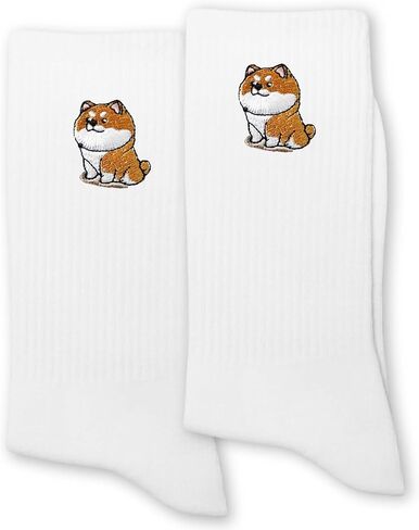 Funny Dog Socks for Women or Men - Cute Cartoon Dog Embroidery White Crew Socks. in Saudi Arabia