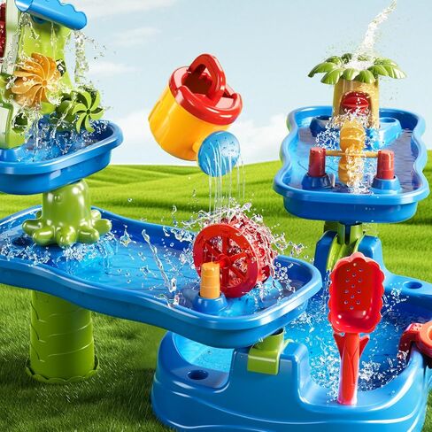 Water Table for Kids 3 4 5 6 7 Years Old, 4-Tier Sand and Water Table Activity Sensory Outside Toys for Toddlers 3-5, Beach Backyard Outdoor Gift for Boys Girls in Saudi Arabia