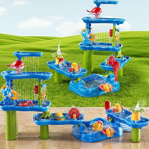 Water Table for Kids 3 4 5 6 7 Years Old, 4-Tier Sand and Water Table Activity Sensory Outside Toys for Toddlers 3-5, Beach Backyard Outdoor Gift for Boys Girls in Saudi Arabia