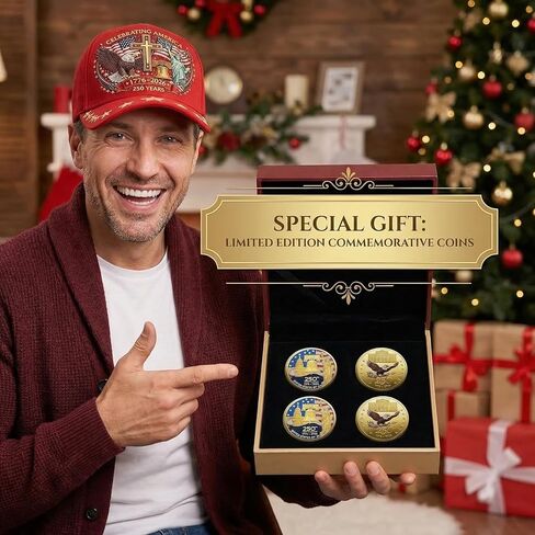 Twistover 4 Sets 250th Anniversary Hats with Badges 4 Pcs Liberty & Cross 250th Anniversary Embroidered Caps with Commemorative Coins for 250th Celebration Gifts Display Multicolor in Kuwait