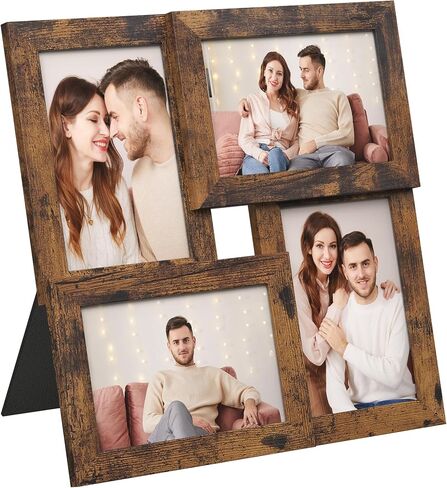 إطارات صور مجمعة من SONGMICS، مقاس 4 × 6 لديكور الحائط، صور عائلية متعددة لديكور المعرض، عرض معلق، مجموعة من 4، حبر أسود وبني ريفي URPF025K01 in Kuwait