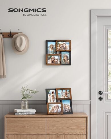 إطارات صور مجمعة من SONGMICS، مقاس 4 × 6 لديكور الحائط، صور عائلية متعددة لديكور المعرض، عرض معلق، مجموعة من 4، حبر أسود وبني ريفي URPF025K01 in Kuwait