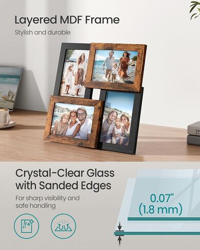إطارات صور مجمعة من SONGMICS، مقاس 4 × 6 لديكور الحائط، صور عائلية متعددة لديكور المعرض، عرض معلق، مجموعة من 4، حبر أسود وبني ريفي URPF025K01 in Kuwait