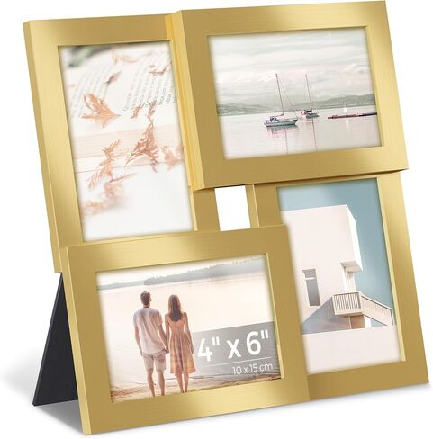 إطارات صور مجمعة من SONGMICS، مقاس 4 × 6 لديكور الحائط، صور عائلية متعددة لديكور المعرض، عرض معلق، مجموعة من 4، حبر أسود وبني ريفي URPF025K01 in Kuwait
